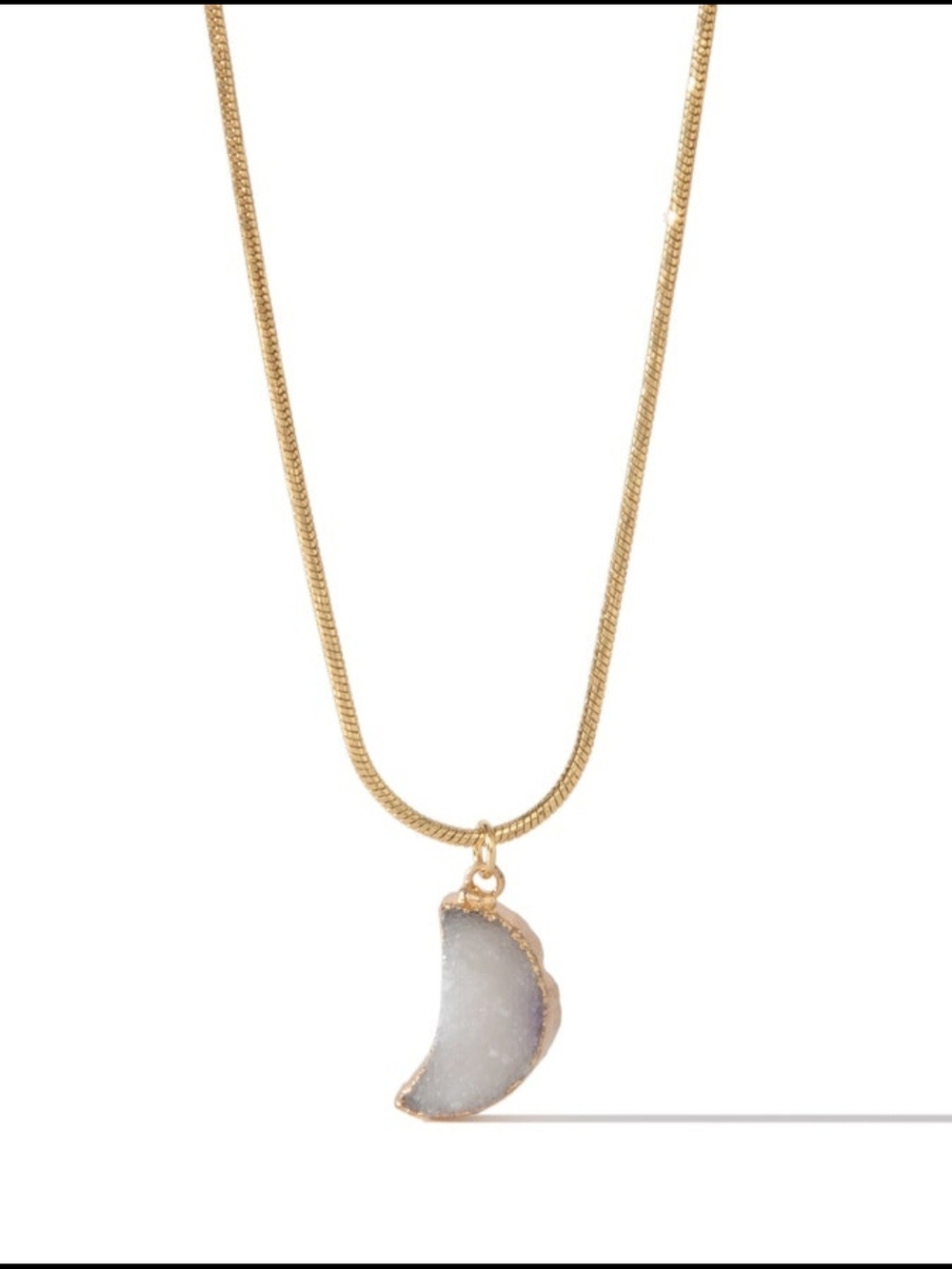 Anabella Gold White Crescent Druzy Pendant Necklace w/Magnet Clasp NWT In Pouch